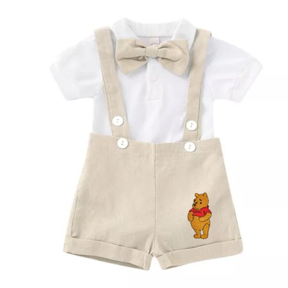 boutique Other - Winnie the Pooh outfit Beige Boy First Birthday Outfit Pooh Clothes Suspenders